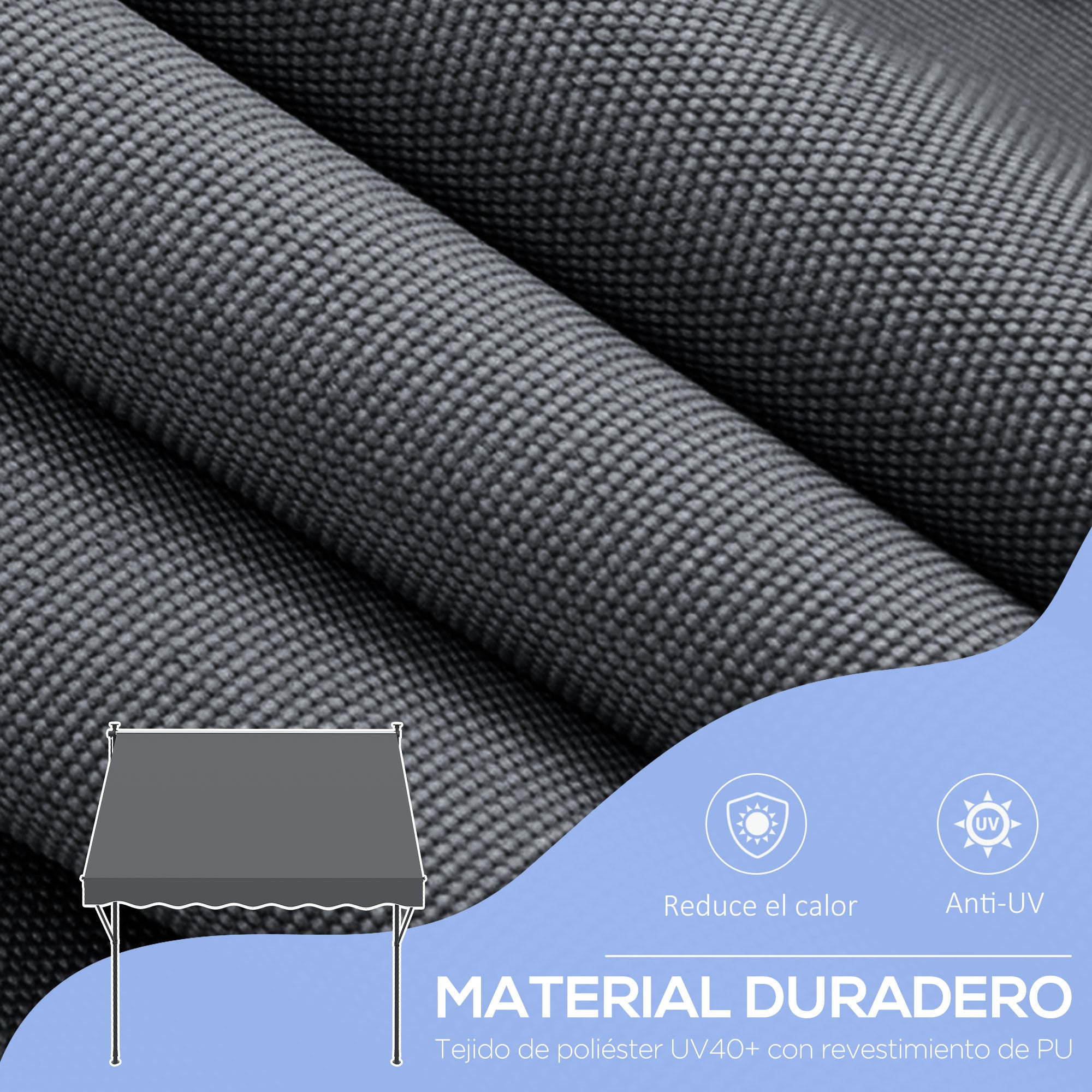 Retractable Manual Awning 200x1.75 m Exterior Terrace Roll-up Awning Adjustable Height with Crank 210-310 cm No Drill for Balcony Garden Gray