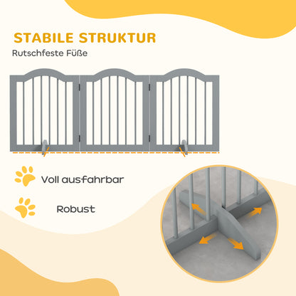 Dog Barrier 3-Panel, 154.5 x 61 cm Foldable Dog Gate with Door, Door Barrier with 2 Support Feet, Freestanding Stair Gate for Kitchen, Hallway, Light Gray