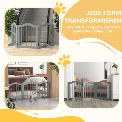 Dog Barrier 3-Panel, 154.5 x 61 cm Foldable Dog Gate with Door, Door Barrier with 2 Support Feet, Freestanding Stair Gate for Kitchen, Hallway, Light Gray