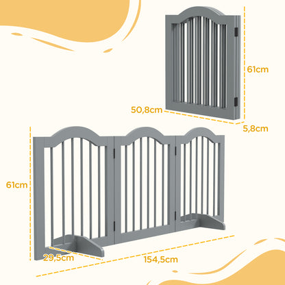 Dog Barrier 3-Panel, 154.5 x 61 cm Foldable Dog Gate with Door, Door Barrier with 2 Support Feet, Freestanding Stair Gate for Kitchen, Hallway, Light Gray