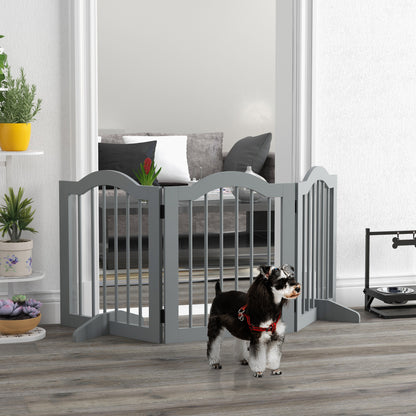 Dog Barrier 3-Panel, 154.5 x 61 cm Foldable Dog Gate with Door, Door Barrier with 2 Support Feet, Freestanding Stair Gate for Kitchen, Hallway, Light Gray