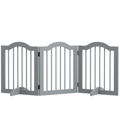 Dog Barrier 3-Panel, 154.5 x 61 cm Foldable Dog Gate with Door, Door Barrier with 2 Support Feet, Freestanding Stair Gate for Kitchen, Hallway, Light Gray