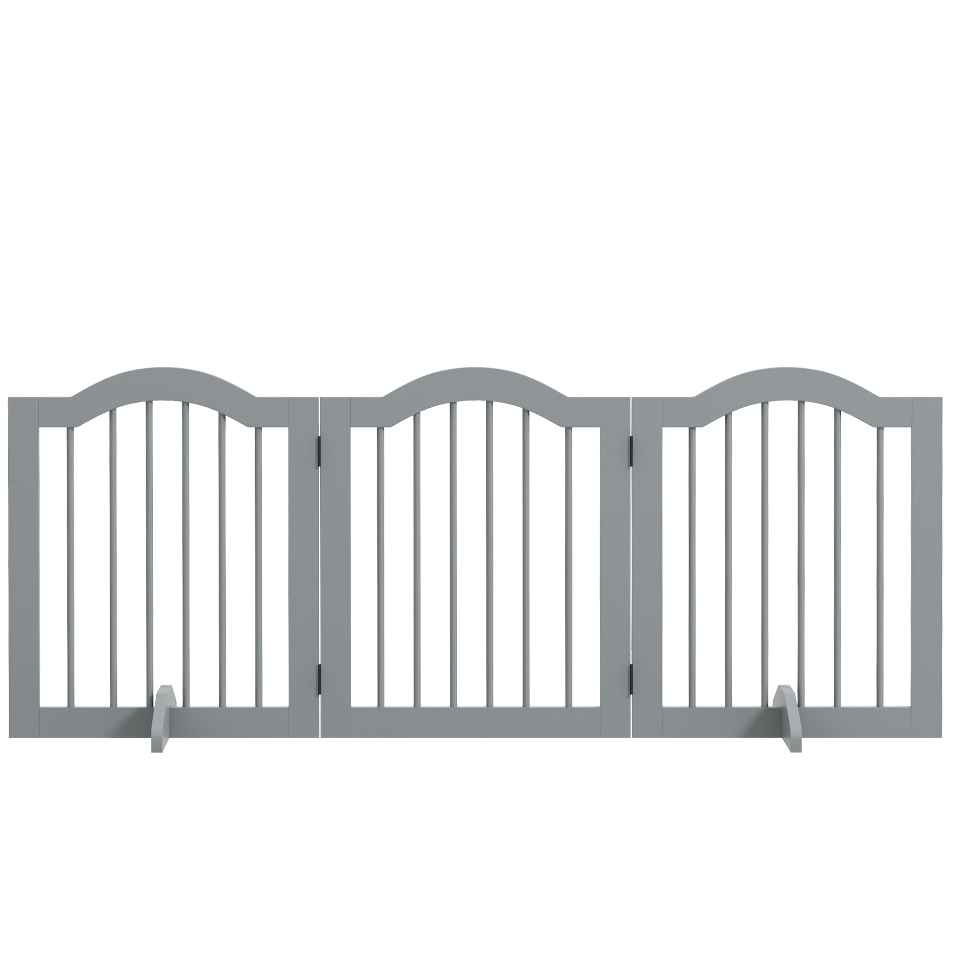 Dog Barrier 3-Panel, 154.5 x 61 cm Foldable Dog Gate with Door, Door Barrier with 2 Support Feet, Freestanding Stair Gate for Kitchen, Hallway, Light Gray