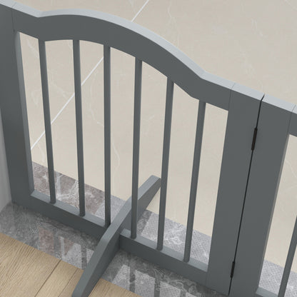 Dog Barrier 3-Panel, 154.5 x 61 cm Foldable Dog Gate with Door, Door Barrier with 2 Support Feet, Freestanding Stair Gate for Kitchen, Hallway, Light Gray