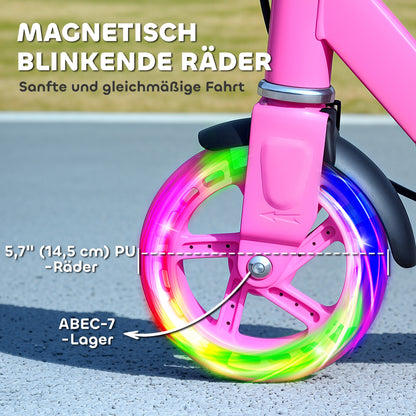Kids Scooter with Light-Up Wheels, Brake, Foldable Children's Scooter Adjustable Height Push Scooter for Kids Teenagers 3-8 Years City Scooter up to 50 kg