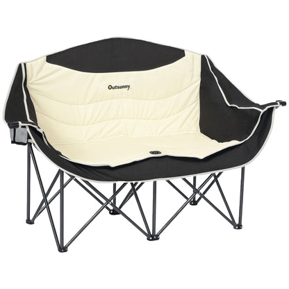 Folding Chair 2 Seater Foldable Camping Chair with Cup Holder Carry Bag Outdoor Folding Chair up to 250kg Load Capacity Sturdy Lightweight Padded Fishing Chair Garden Chair for Garden Camping Beach