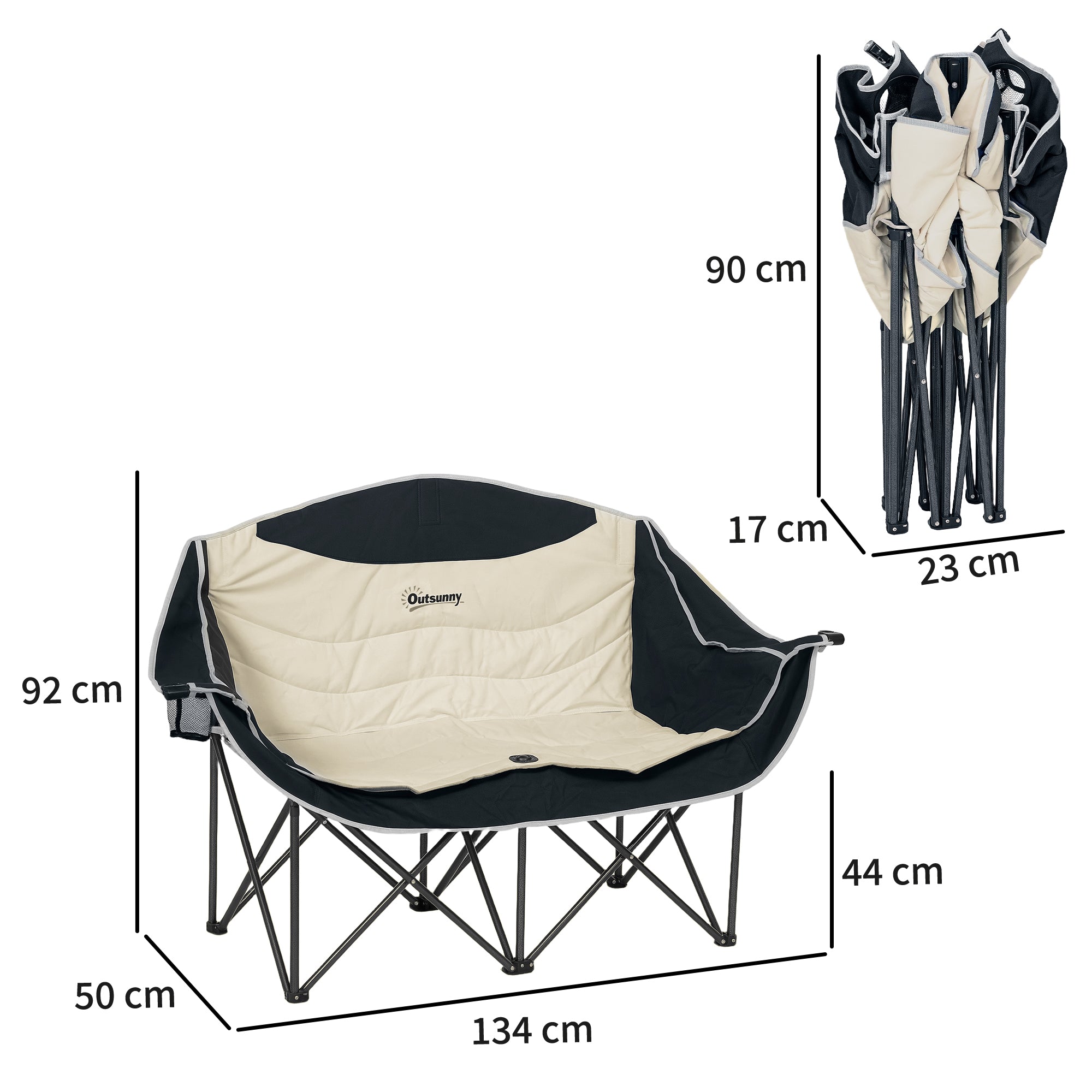 Folding Chair 2 Seater Foldable Camping Chair with Cup Holder Carry Bag Outdoor Folding Chair up to 250kg Load Capacity Sturdy Lightweight Padded Fishing Chair Garden Chair for Garden Camping Beach