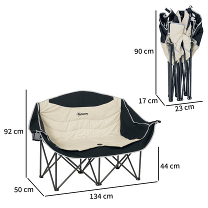 Folding Chair 2 Seater Foldable Camping Chair with Cup Holder Carry Bag Outdoor Folding Chair up to 250kg Load Capacity Sturdy Lightweight Padded Fishing Chair Garden Chair for Garden Camping Beach