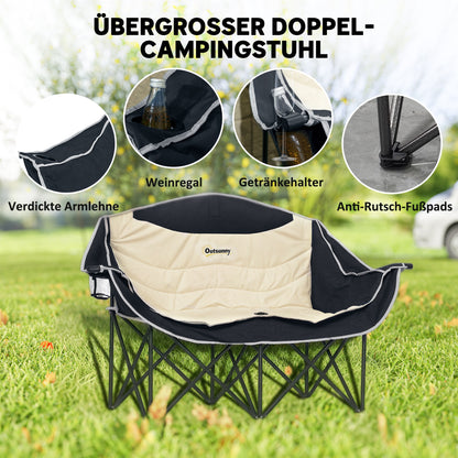 Folding Chair 2 Seater Foldable Camping Chair with Cup Holder Carry Bag Outdoor Folding Chair up to 250kg Load Capacity Sturdy Lightweight Padded Fishing Chair Garden Chair for Garden Camping Beach