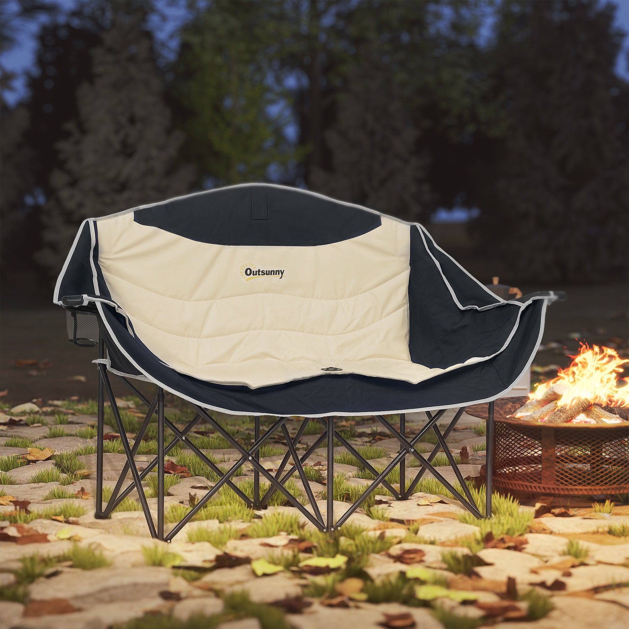 Folding Chair 2 Seater Foldable Camping Chair with Cup Holder Carry Bag Outdoor Folding Chair up to 250kg Load Capacity Sturdy Lightweight Padded Fishing Chair Garden Chair for Garden Camping Beach