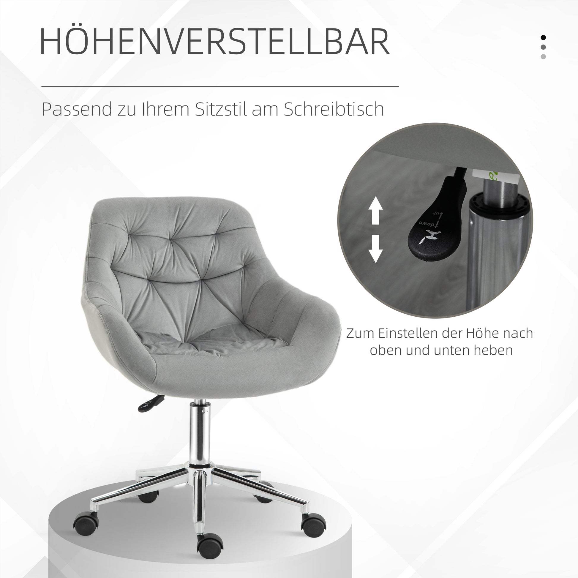 Office Chair Executive Swivel Computer Chair Seat Height Adjustment for Younger Users and Small Ones to Learn and Play Polyester Foam Metal Nylon Gray 59 x 58 x 80-90 cm