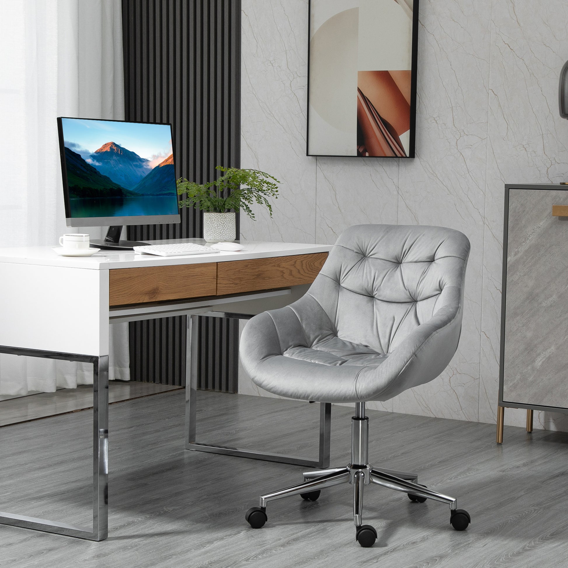 Office Chair Executive Swivel Computer Chair Seat Height Adjustment for Younger Users and Small Ones to Learn and Play Polyester Foam Metal Nylon Gray 59 x 58 x 80-90 cm