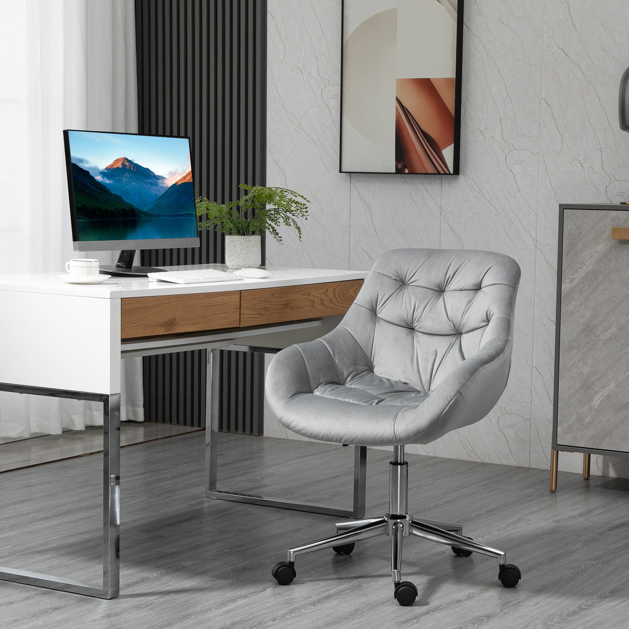 Office Chair Executive Swivel Computer Chair Seat Height Adjustment for Younger Users and Small Ones to Learn and Play Polyester Foam Metal Nylon Gray 59 x 58 x 80-90 cm
