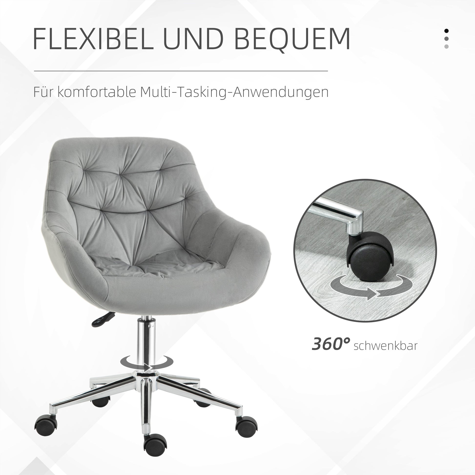 Office Chair Executive Swivel Computer Chair Seat Height Adjustment for Younger Users and Small Ones to Learn and Play Polyester Foam Metal Nylon Gray 59 x 58 x 80-90 cm