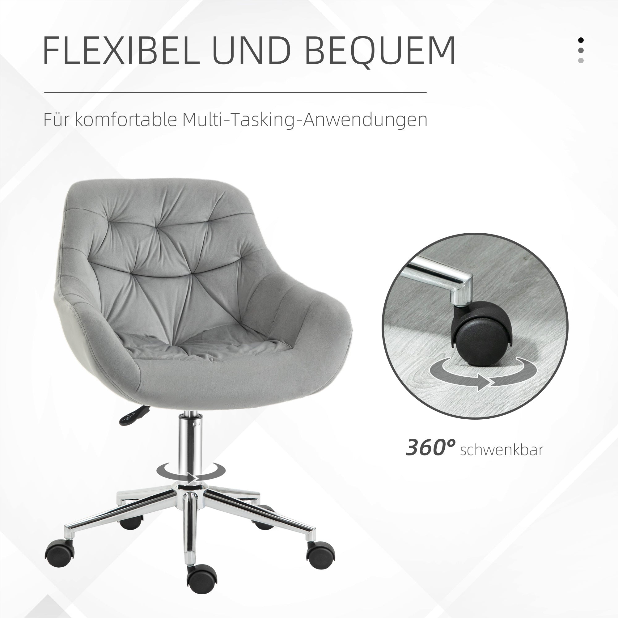 Office Chair Executive Swivel Computer Chair Seat Height Adjustment for Younger Users and Small Ones to Learn and Play Polyester Foam Metal Nylon Gray 59 x 58 x 80-90 cm