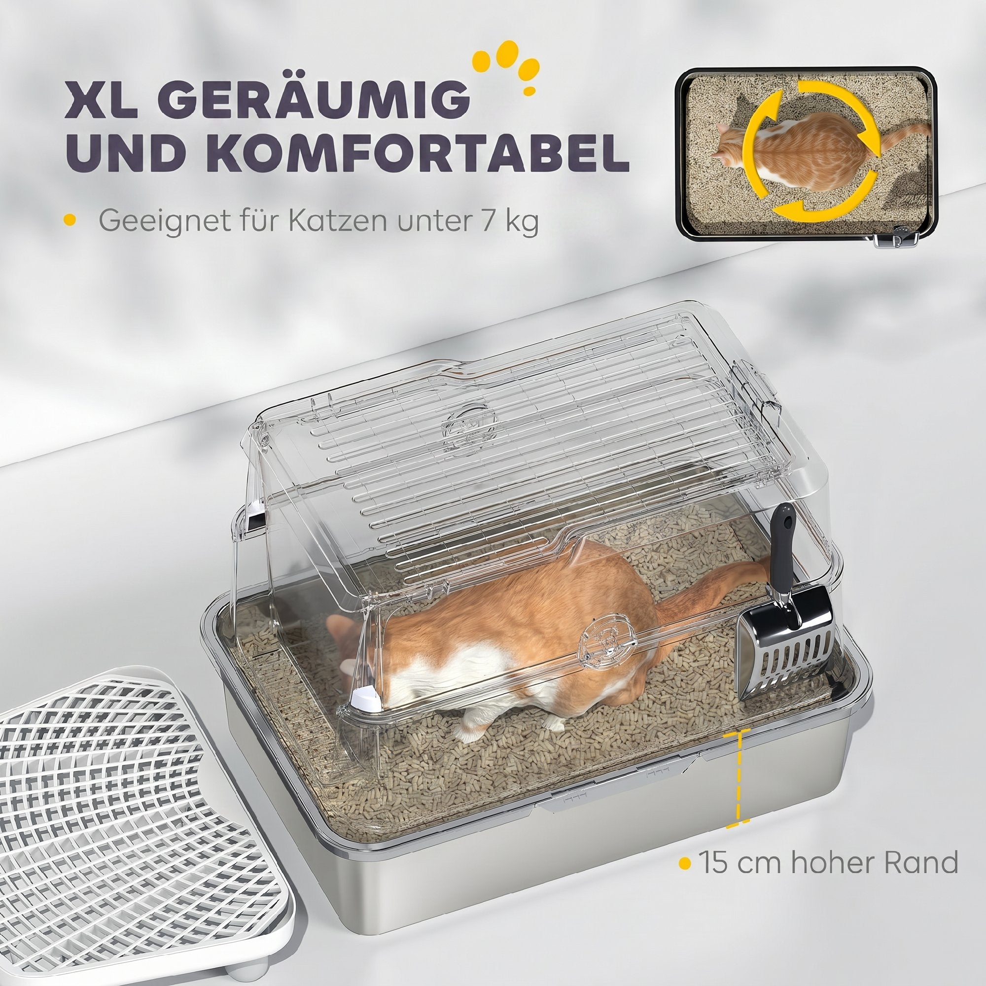 XL Stainless Steel Covered Cat Litter Box with Scoop & Deodorizer — Light Gray