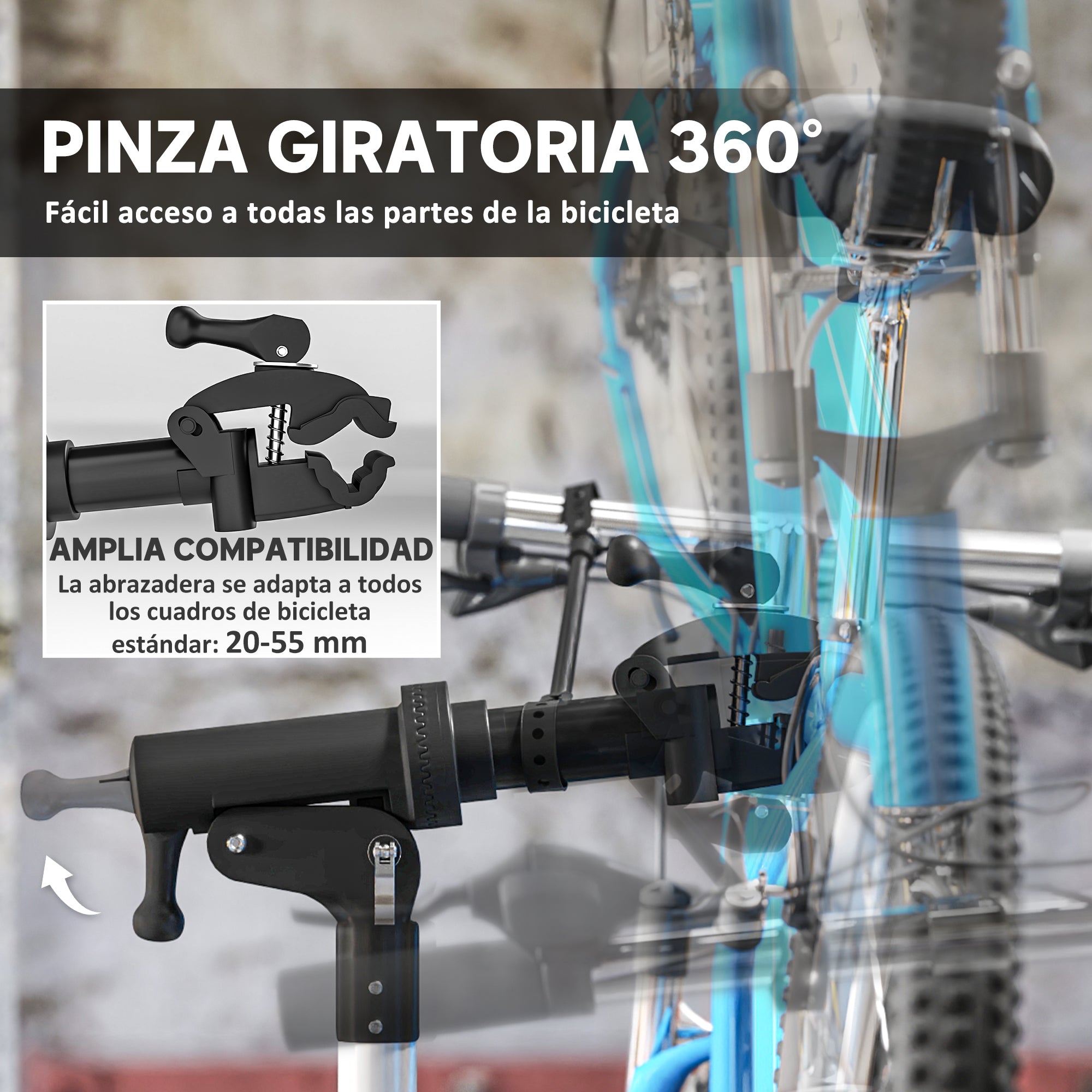 Bike Repair Stand Bicycle Workstand with Magnetic Tool Tray Adjustable Height 107-160 cm 360° Swivel Load 40 kg Black