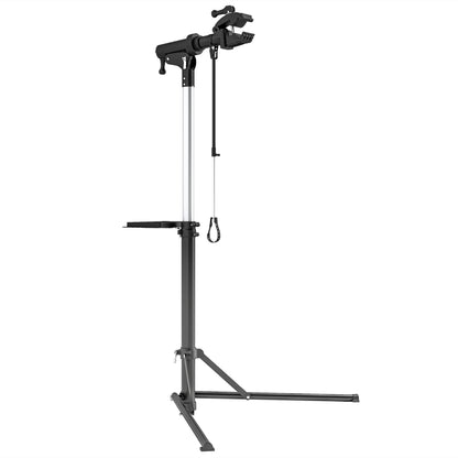 Bike Repair Stand Bicycle Workstand with Magnetic Tool Tray Adjustable Height 107-160 cm 360° Swivel Load 40 kg Black