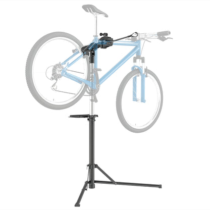 Bike Repair Stand Bicycle Workstand with Magnetic Tool Tray Adjustable Height 107-160 cm 360° Swivel Load 40 kg Black
