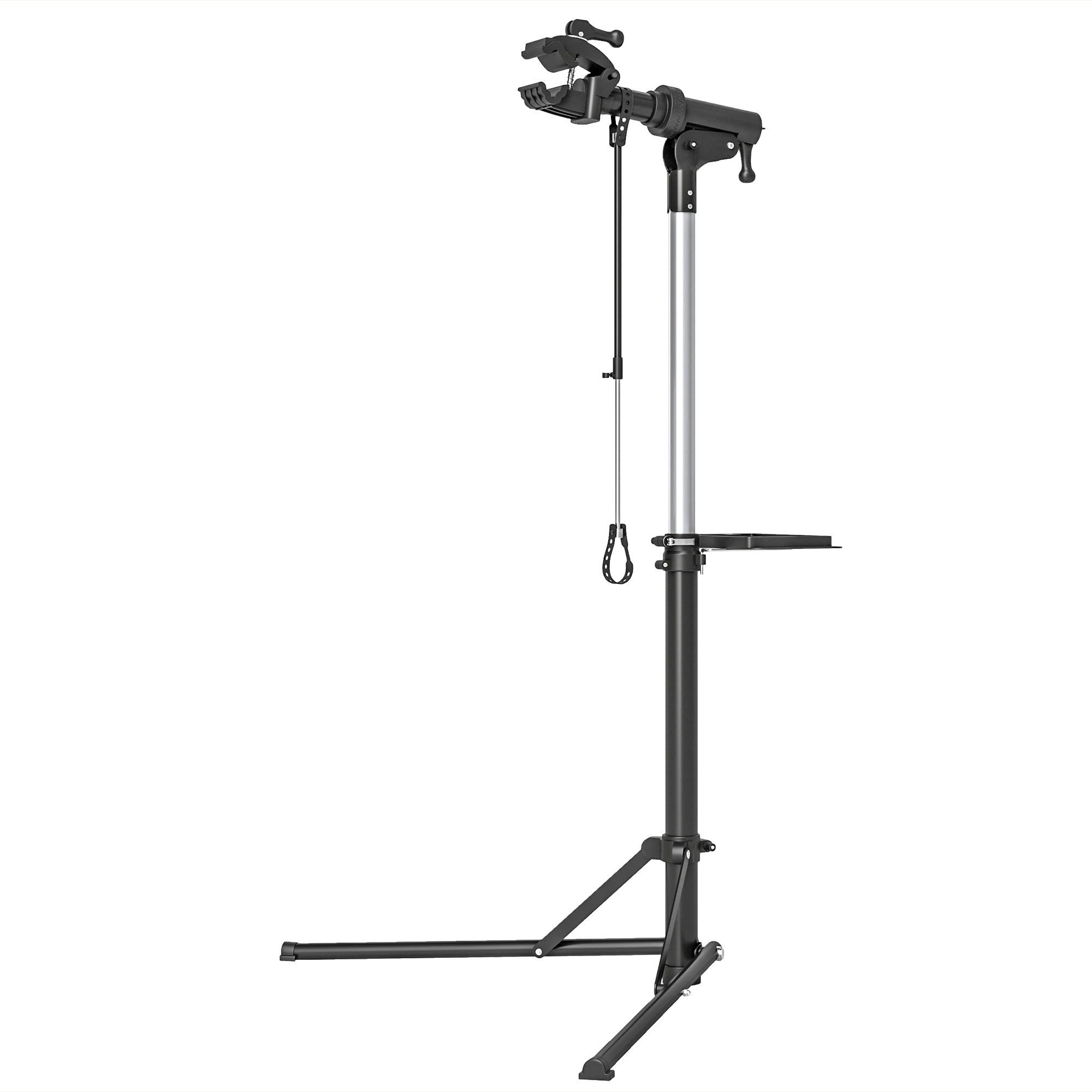 Bike Repair Stand Bicycle Workstand with Magnetic Tool Tray Adjustable Height 107-160 cm 360° Swivel Load 40 kg Black
