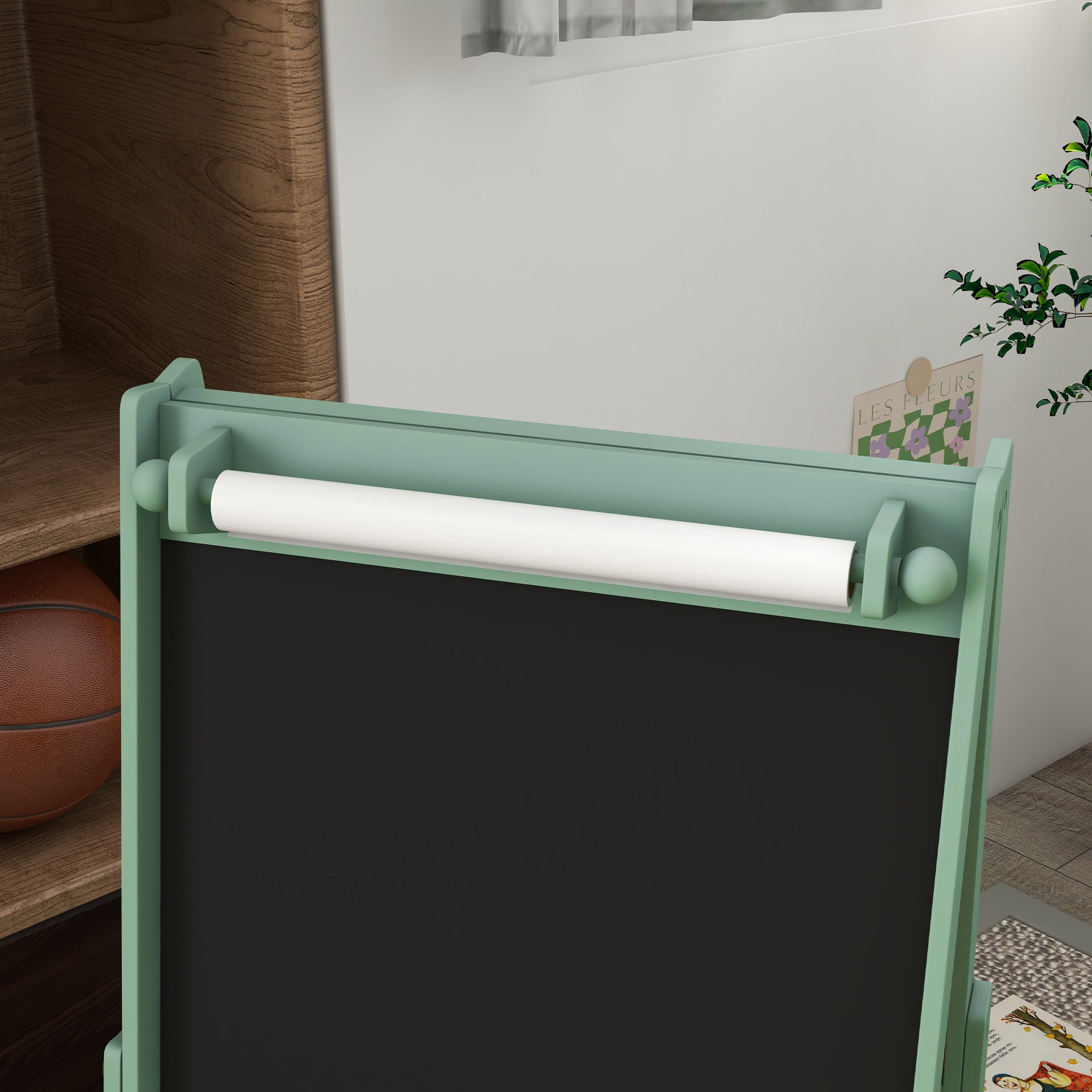 Children's Chalkboard, 3 in 1 Kids Easel, Double-sided Kids Play Table, Whiteboard & Chalkboard, Stand with Paper Roll, 2 Storage Boxes, Other Accessories