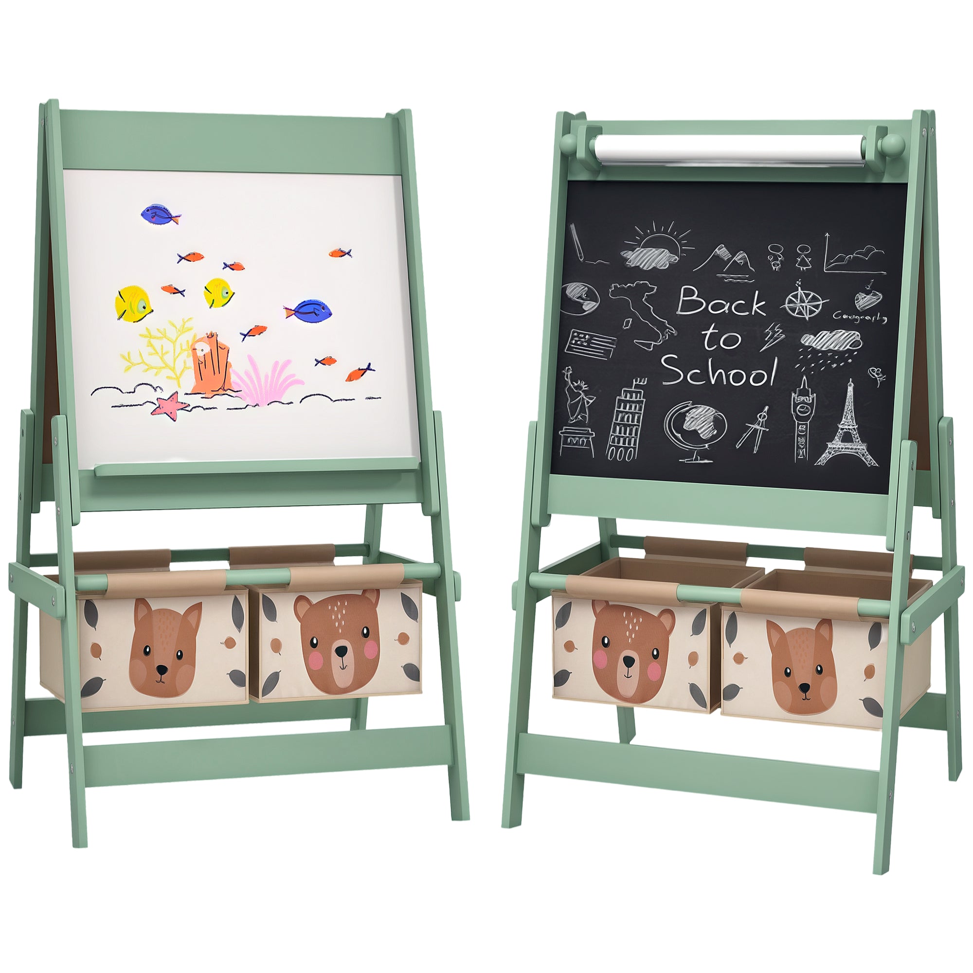 Children's Chalkboard, 3 in 1 Kids Easel, Double-sided Kids Play Table, Whiteboard & Chalkboard, Stand with Paper Roll, 2 Storage Boxes, Other Accessories