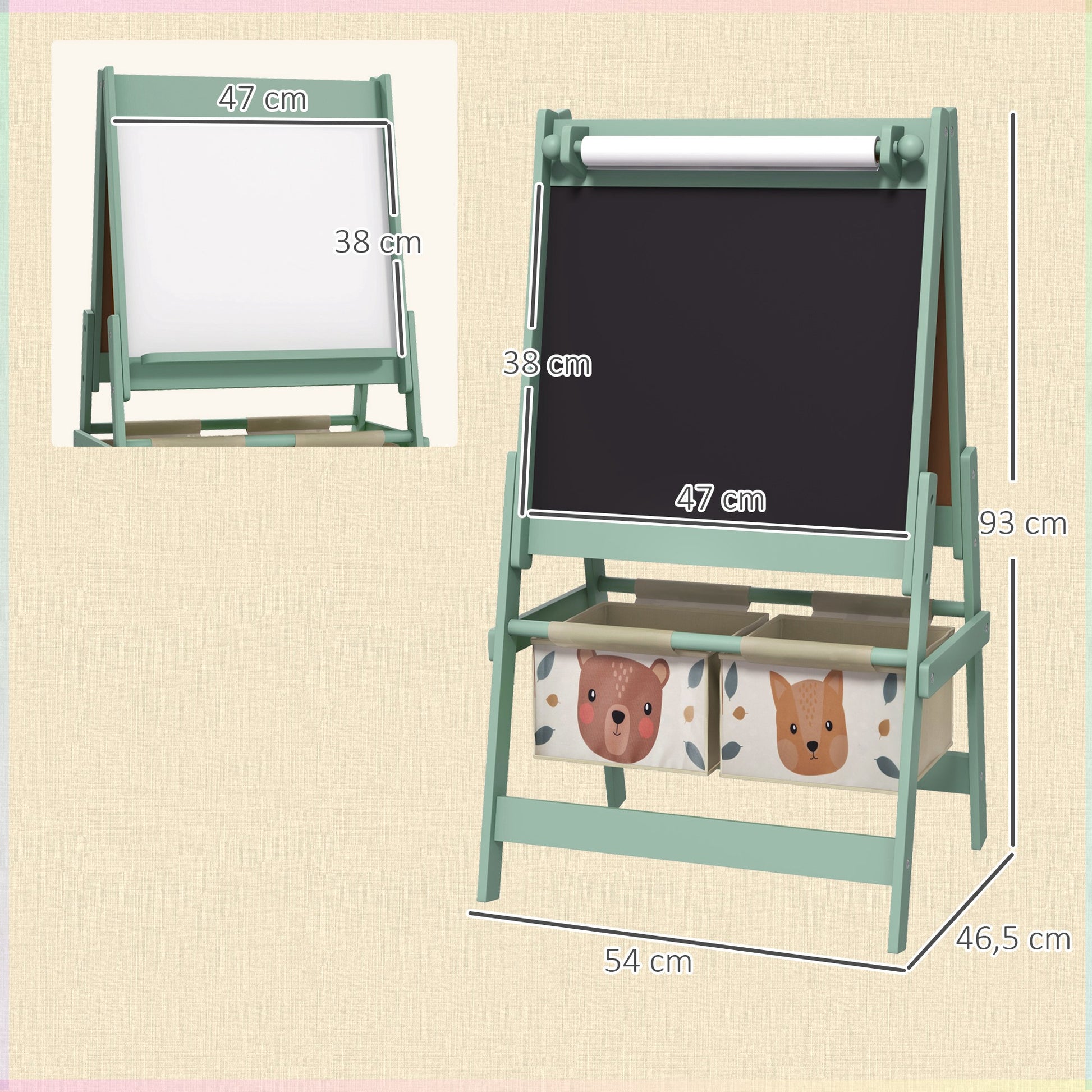 Children's Chalkboard, 3 in 1 Kids Easel, Double-sided Kids Play Table, Whiteboard & Chalkboard, Stand with Paper Roll, 2 Storage Boxes, Other Accessories