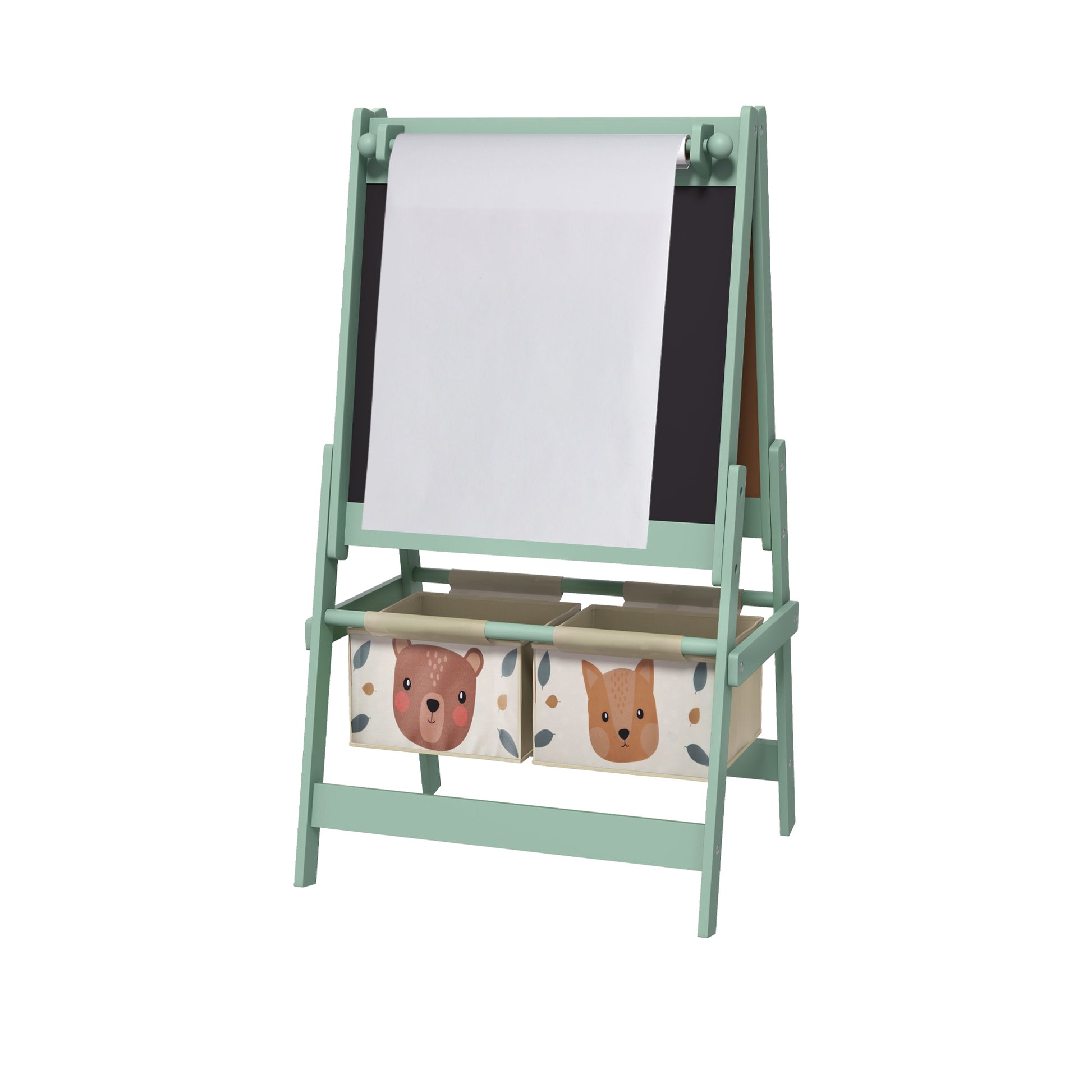 Children's Chalkboard, 3 in 1 Kids Easel, Double-sided Kids Play Table, Whiteboard & Chalkboard, Stand with Paper Roll, 2 Storage Boxes, Other Accessories