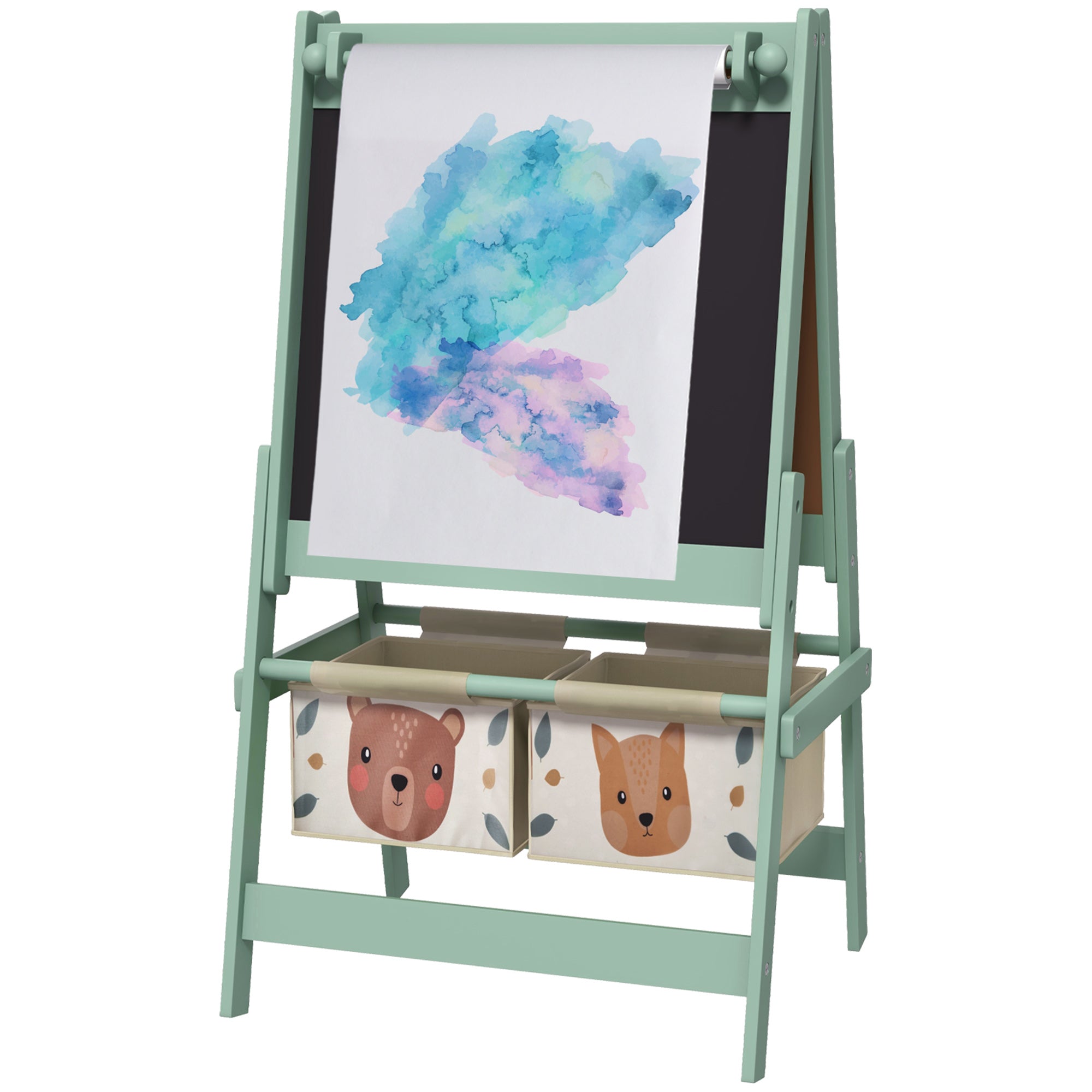 Children's Chalkboard, 3 in 1 Kids Easel, Double-sided Kids Play Table, Whiteboard & Chalkboard, Stand with Paper Roll, 2 Storage Boxes, Other Accessories