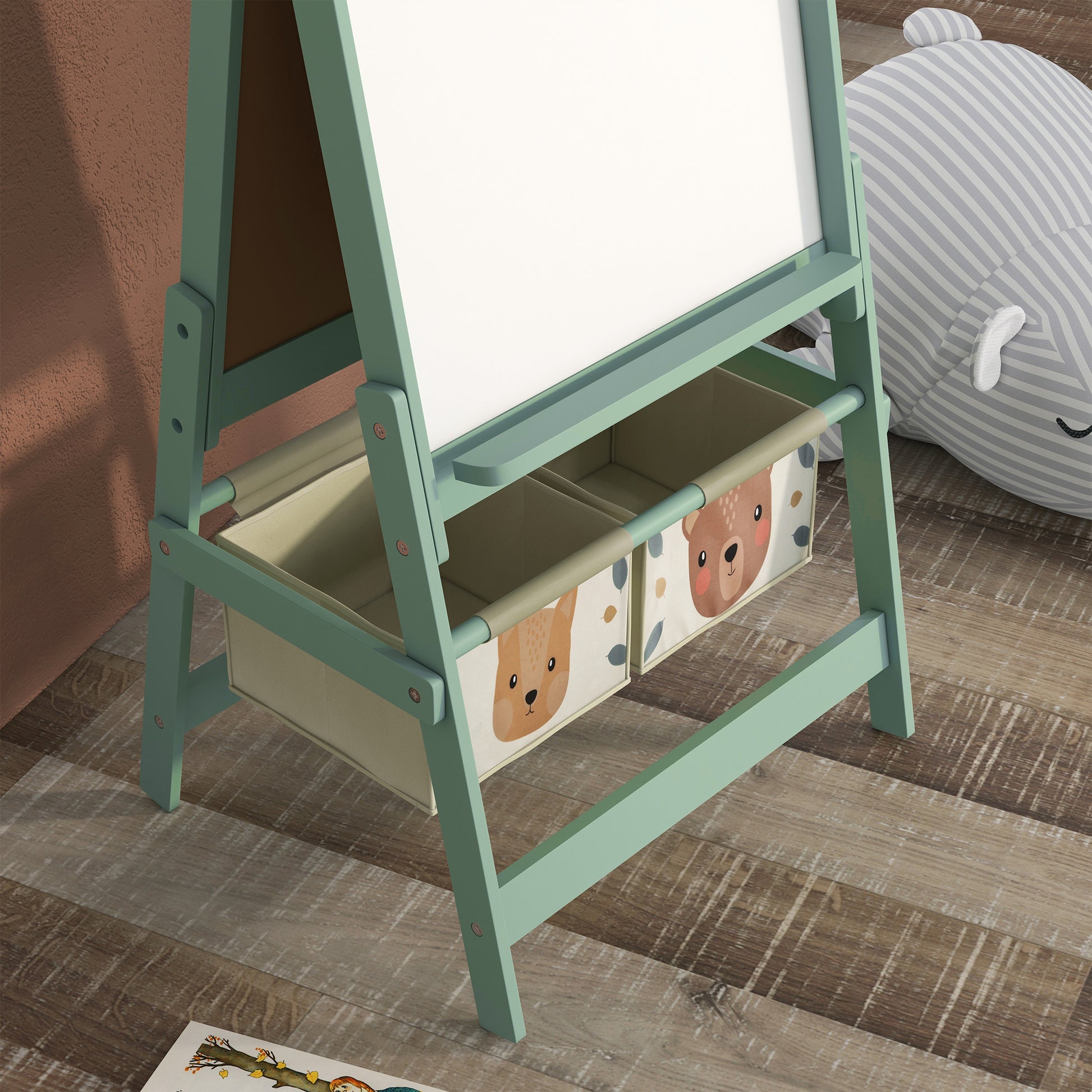 Children's Chalkboard, 3 in 1 Kids Easel, Double-sided Kids Play Table, Whiteboard & Chalkboard, Stand with Paper Roll, 2 Storage Boxes, Other Accessories