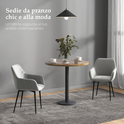 Set of 2 Upholstered Nordic Style Dining Chairs, Kitchen Chairs in Fabric, Armchair with Armrests and Steel Legs for Living Room, 54x57x80 cm, Dark Grey