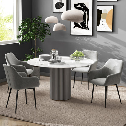 Set of 2 Upholstered Nordic Style Dining Chairs, Kitchen Chairs in Fabric, Armchair with Armrests and Steel Legs for Living Room, 54x57x80 cm, Dark Grey