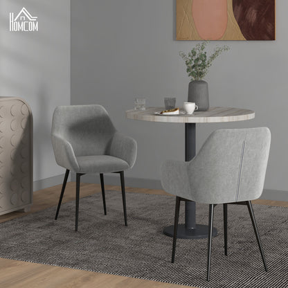 Set of 2 Upholstered Nordic Style Dining Chairs, Kitchen Chairs in Fabric, Armchair with Armrests and Steel Legs for Living Room, 54x57x80 cm, Dark Grey
