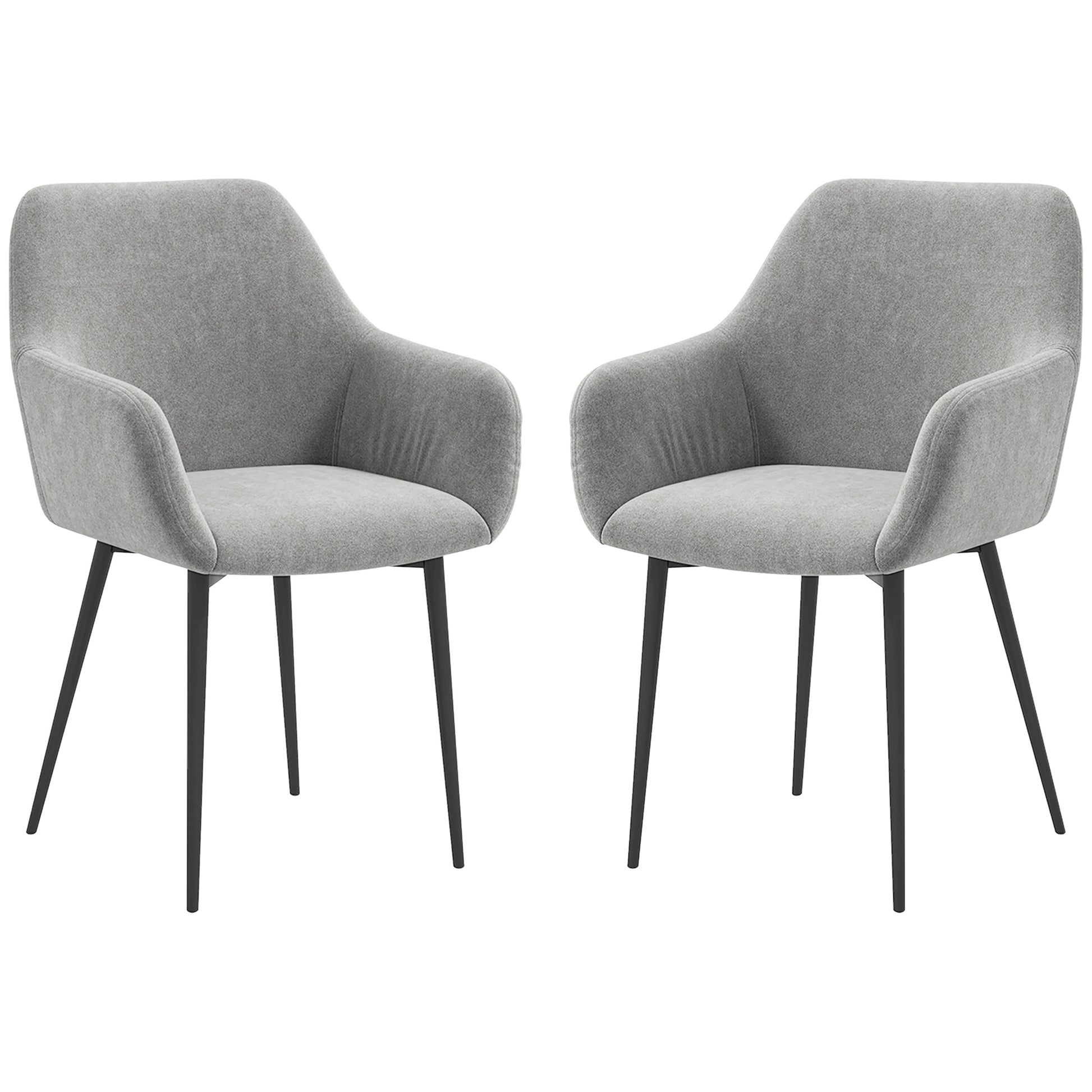 Set of 2 Upholstered Nordic Style Dining Chairs, Kitchen Chairs in Fabric, Armchair with Armrests and Steel Legs for Living Room, 54x57x80 cm, Dark Grey