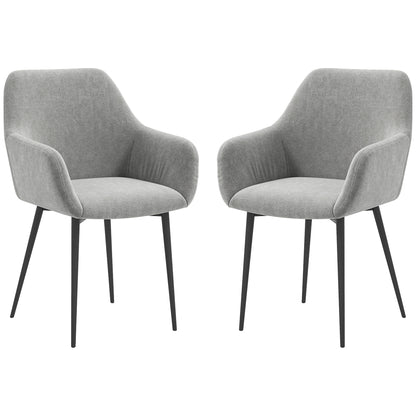 Set of 2 Upholstered Nordic Style Dining Chairs, Kitchen Chairs in Fabric, Armchair with Armrests and Steel Legs for Living Room, 54x57x80 cm, Dark Grey