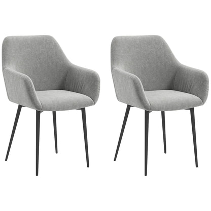 Set of 2 Upholstered Nordic Style Dining Chairs, Kitchen Chairs in Fabric, Armchair with Armrests and Steel Legs for Living Room, 54x57x80 cm, Dark Grey
