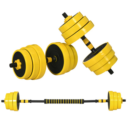 55 lbs Dumbbell & Barbell, Adjustable ergonomic 3-in-1 Dumbbell Set, 12 × Plates, 2 × Short Rods, 1 × Long Rod, Yellow+Black
