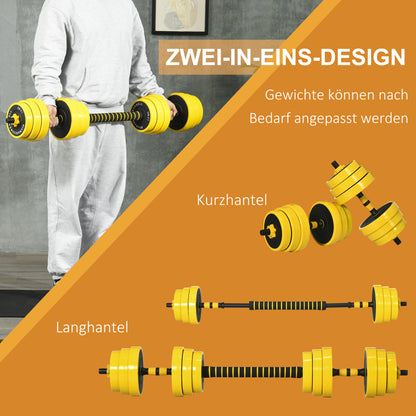 55 lbs Dumbbell & Barbell, Adjustable ergonomic 3-in-1 Dumbbell Set, 12 × Plates, 2 × Short Rods, 1 × Long Rod, Yellow+Black