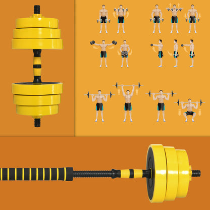 55 lbs Dumbbell & Barbell, Adjustable ergonomic 3-in-1 Dumbbell Set, 12 × Plates, 2 × Short Rods, 1 × Long Rod, Yellow+Black