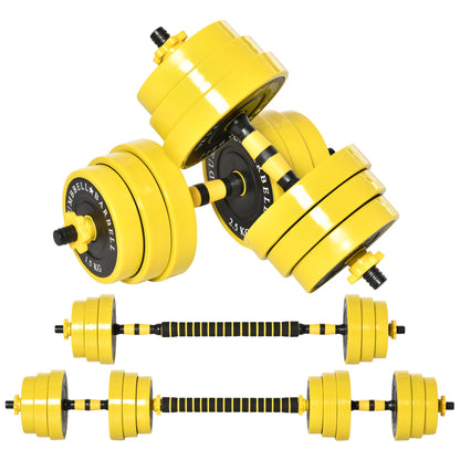 55 lbs Dumbbell & Barbell, Adjustable ergonomic 3-in-1 Dumbbell Set, 12 × Plates, 2 × Short Rods, 1 × Long Rod, Yellow+Black