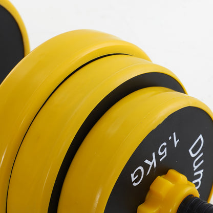 55 lbs Dumbbell & Barbell, Adjustable ergonomic 3-in-1 Dumbbell Set, 12 × Plates, 2 × Short Rods, 1 × Long Rod, Yellow+Black