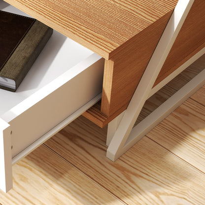 Set of 2 Side Tables for Living Room Z-Shaped End Tables with Drawer and Compartment Side Table for Living Room Bedroom 40x35x50 cm Natural Wood