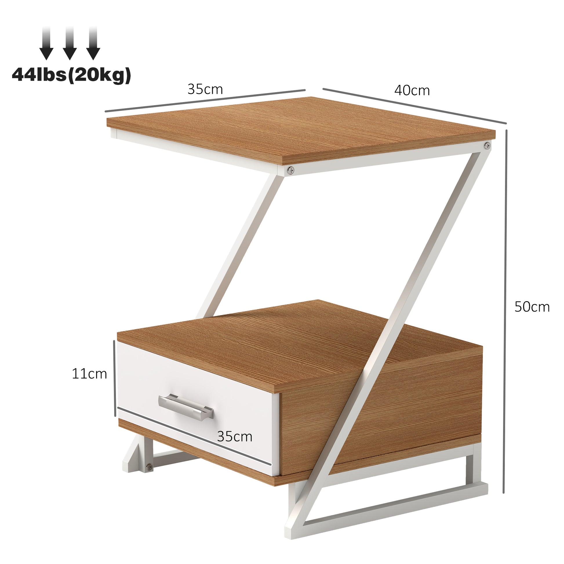 Set of 2 Side Tables for Living Room Z-Shaped End Tables with Drawer and Compartment Side Table for Living Room Bedroom 40x35x50 cm Natural Wood
