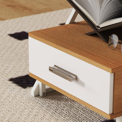 Set of 2 Side Tables for Living Room Z-Shaped End Tables with Drawer and Compartment Side Table for Living Room Bedroom 40x35x50 cm Natural Wood