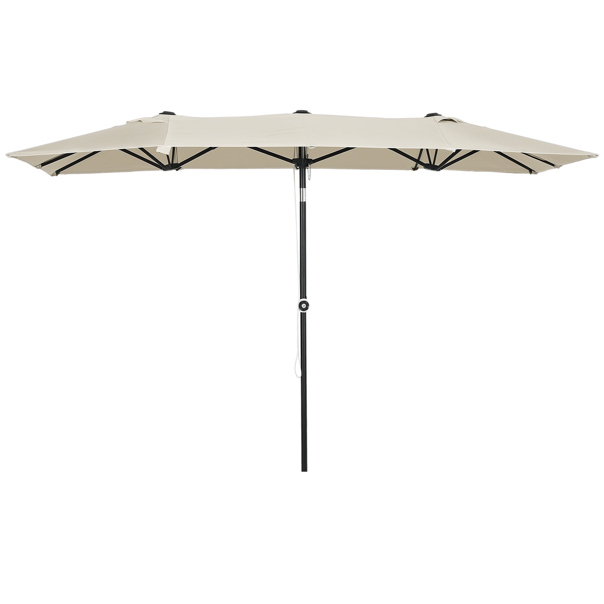 Double Tilt and Height Adjustable Garden Umbrella, Outdoor Umbrella with Cord and 12 Metal Ribs, 295x150x170-214 cm, Cream
