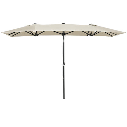 Double Tilt and Height Adjustable Garden Umbrella, Outdoor Umbrella with Cord and 12 Metal Ribs, 295x150x170-214 cm, Cream