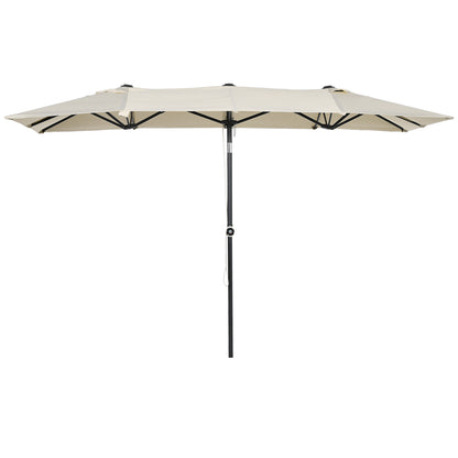 Double Tilt and Height Adjustable Garden Umbrella, Outdoor Umbrella with Cord and 12 Metal Ribs, 295x150x170-214 cm, Cream