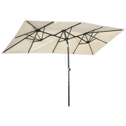 Double Tilt and Height Adjustable Garden Umbrella, Outdoor Umbrella with Cord and 12 Metal Ribs, 295x150x170-214 cm, Cream