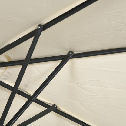 Double Tilt and Height Adjustable Garden Umbrella, Outdoor Umbrella with Cord and 12 Metal Ribs, 295x150x170-214 cm, Cream