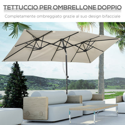Double Tilt and Height Adjustable Garden Umbrella, Outdoor Umbrella with Cord and 12 Metal Ribs, 295x150x170-214 cm, Cream